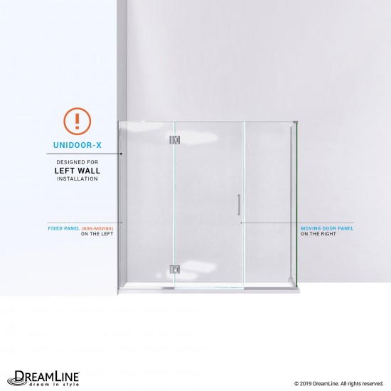 Unidoor-X 70 in. W x 34 3/8 in. D x 72 in. H Frameless Hinged Shower Enclosure in Brushed Nickel