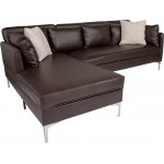 Back Bay Upholstered Accent Pillow Back Sectional with Left Side Facing Chaise in Brown LeatherSoft