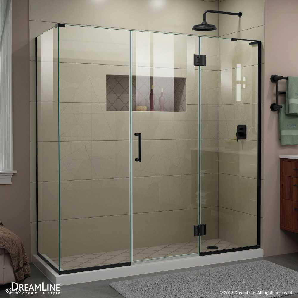 Unidoor-X 70 in. W x 34 3/8 in. D x 72 in. H Frameless Hinged Shower Enclosure in Satin Black