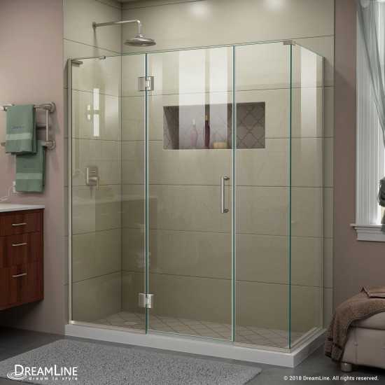 Unidoor-X 63 1/2 in. W x 30 3/8 in. D x 72 in. H Frameless Hinged Shower Enclosure in Brushed Nickel
