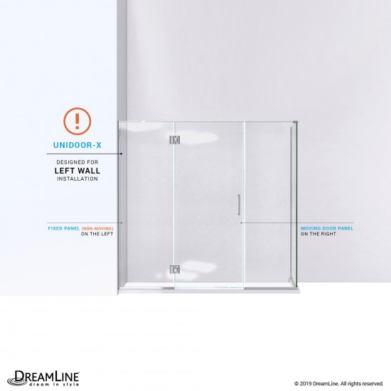 Unidoor-X 63 1/2 in. W x 30 3/8 in. D x 72 in. H Frameless Hinged Shower Enclosure in Brushed Nickel