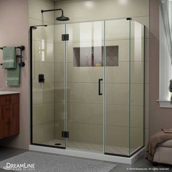 Unidoor-X 63 1/2 in. W x 30 3/8 in. D x 72 in. H Frameless Hinged Shower Enclosure in Satin Black