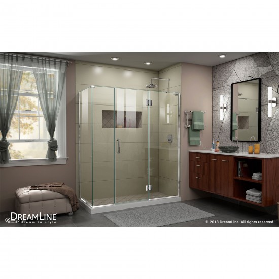Unidoor-X 63 1/2 in. W x 30 3/8 in. D x 72 in. H Frameless Hinged Shower Enclosure in Chrome
