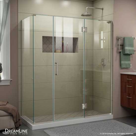 Unidoor-X 63 1/2 in. W x 30 3/8 in. D x 72 in. H Frameless Hinged Shower Enclosure in Brushed Nickel