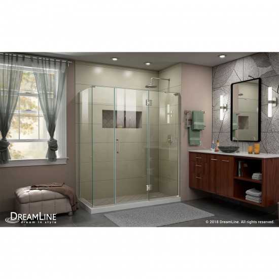 Unidoor-X 63 1/2 in. W x 30 3/8 in. D x 72 in. H Frameless Hinged Shower Enclosure in Brushed Nickel