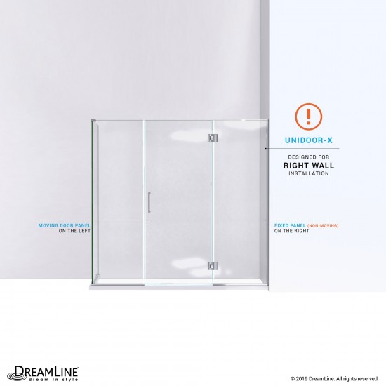 Unidoor-X 63 1/2 in. W x 30 3/8 in. D x 72 in. H Frameless Hinged Shower Enclosure in Brushed Nickel