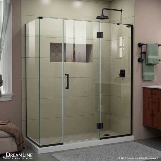 Unidoor-X 63 1/2 in. W x 30 3/8 in. D x 72 in. H Frameless Hinged Shower Enclosure in Satin Black