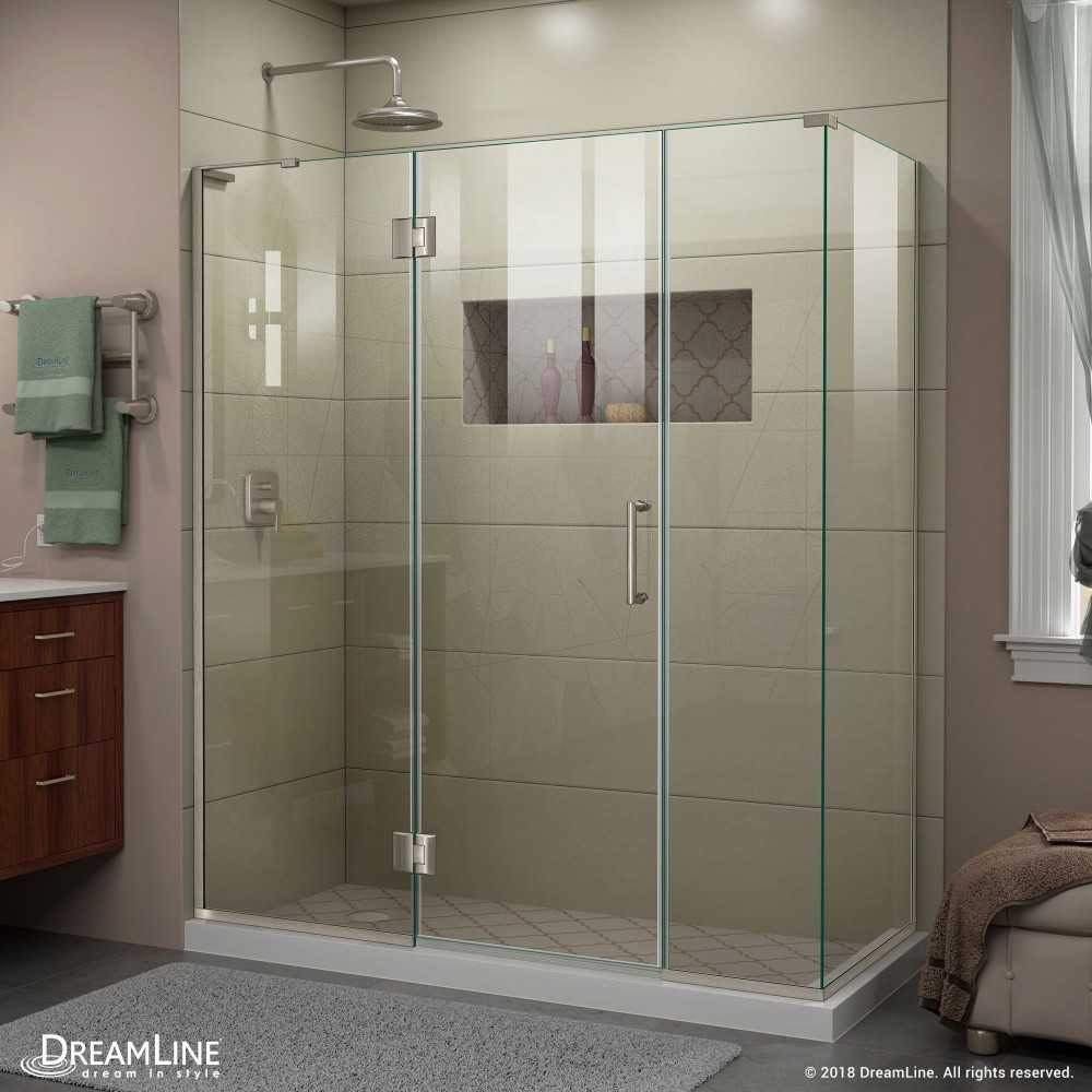 Unidoor-X 63 1/2 in. W x 34 3/8 in. D x 72 in. H Frameless Hinged Shower Enclosure in Brushed Nickel