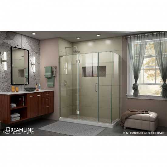 Unidoor-X 63 1/2 in. W x 34 3/8 in. D x 72 in. H Frameless Hinged Shower Enclosure in Brushed Nickel