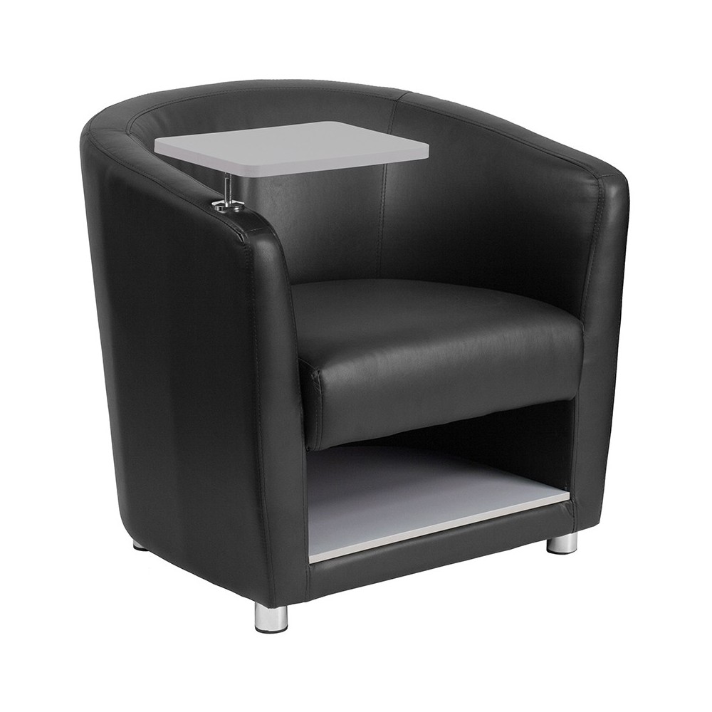 Black LeatherSoft Guest Chair with Tablet Arm, Chrome Legs and Under Seat Storage