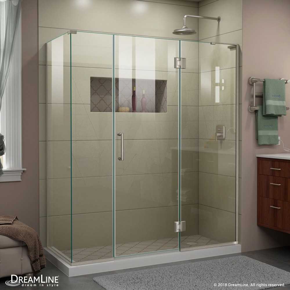 Unidoor-X 63 1/2 in. W x 34 3/8 in. D x 72 in. H Frameless Hinged Shower Enclosure in Brushed Nickel