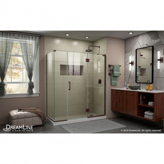 Unidoor-X 63 1/2 in. W x 34 3/8 in. D x 72 in. H Frameless Hinged Shower Enclosure in Oil Rubbed Bronze