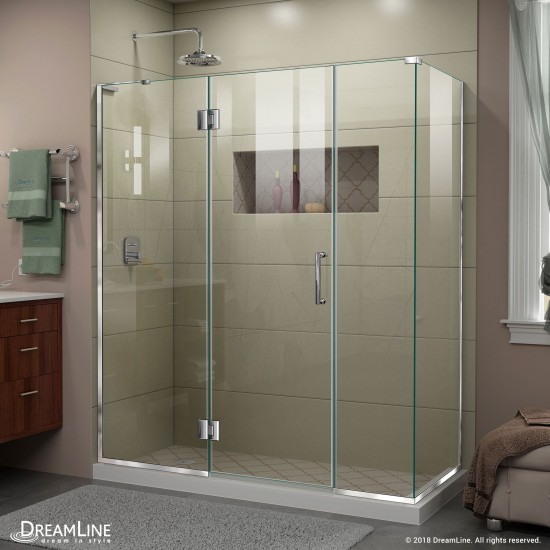 Unidoor-X 64 in. W x 30 3/8 in. D x 72 in. H Frameless Hinged Shower Enclosure in Chrome