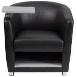 Black LeatherSoft Guest Chair with Tablet Arm, Chrome Legs and Under Seat Storage