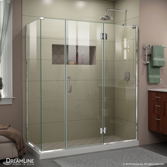 Unidoor-X 64 in. W x 30 3/8 in. D x 72 in. H Frameless Hinged Shower Enclosure in Chrome