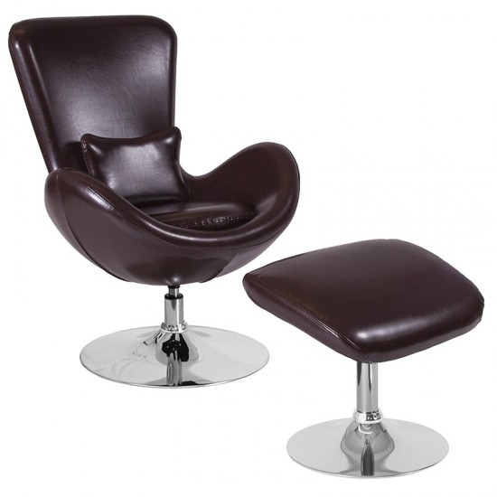 Egg Series Brown LeatherSoft Side Reception Chair with Ottoman