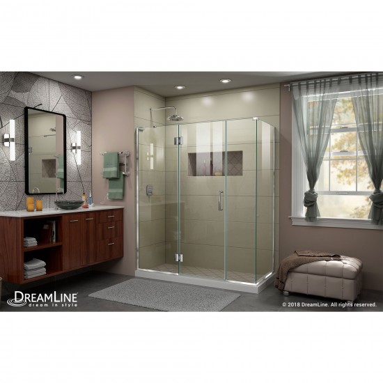 Unidoor-X 64 in. W x 34 3/8 in. D x 72 in. H Frameless Hinged Shower Enclosure in Chrome