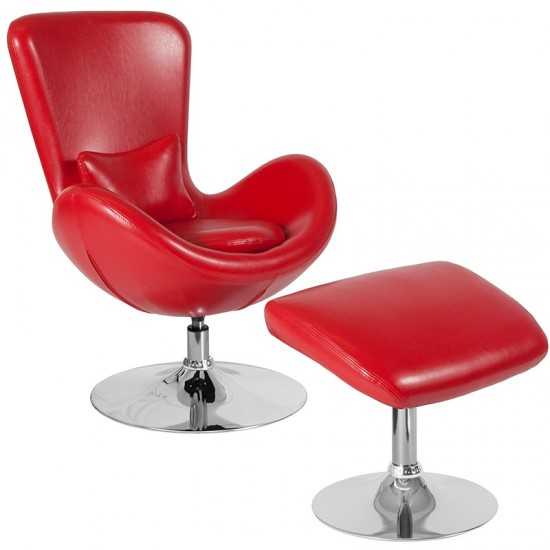 Egg Series Red LeatherSoft Side Reception Chair with Ottoman