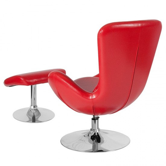 Egg Series Red LeatherSoft Side Reception Chair with Ottoman