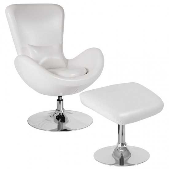 Egg Series White LeatherSoft Side Reception Chair with Ottoman