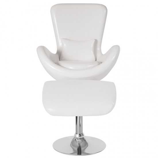 Egg Series White LeatherSoft Side Reception Chair with Ottoman