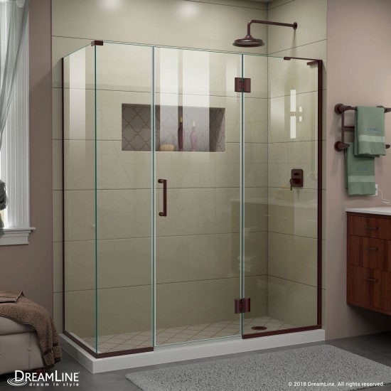 Unidoor-X 64 1/2 in. W x 30 3/8 in. D x 72 in. H Frameless Hinged Shower Enclosure in Oil Rubbed Bronze