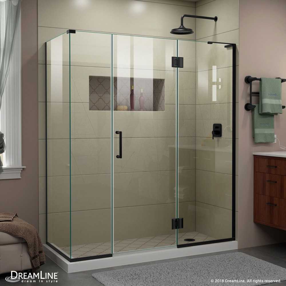 Unidoor-X 64 1/2 in. W x 30 3/8 in. D x 72 in. H Frameless Hinged Shower Enclosure in Satin Black Unidoor-X 64 1/2 in. W x 30 3/8 in. D x 72 in. H Frameless Hinged Shower Enclosure in Satin Black