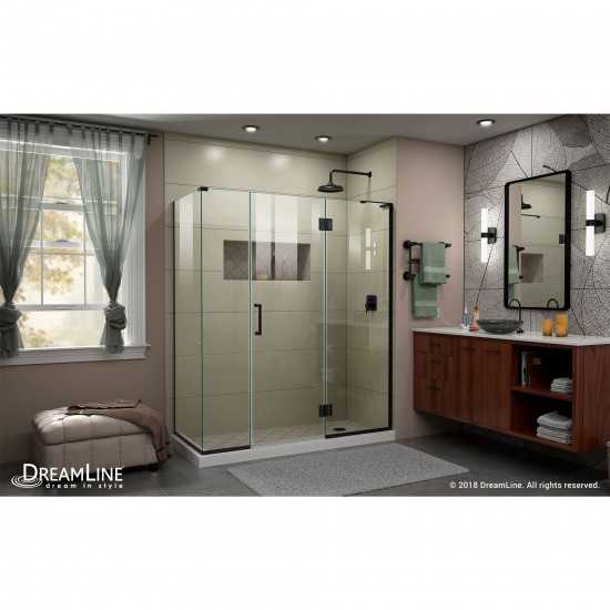 Unidoor-X 64 1/2 in. W x 30 3/8 in. D x 72 in. H Frameless Hinged Shower Enclosure in Satin Black