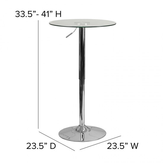 23.5'' Round Adjustable Height Glass Table (Adjustable Range 33.5'' - 41'')