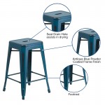 Commercial Grade 24" High Backless Distressed Antique Blue Metal Indoor-Outdoor Counter Height Stool