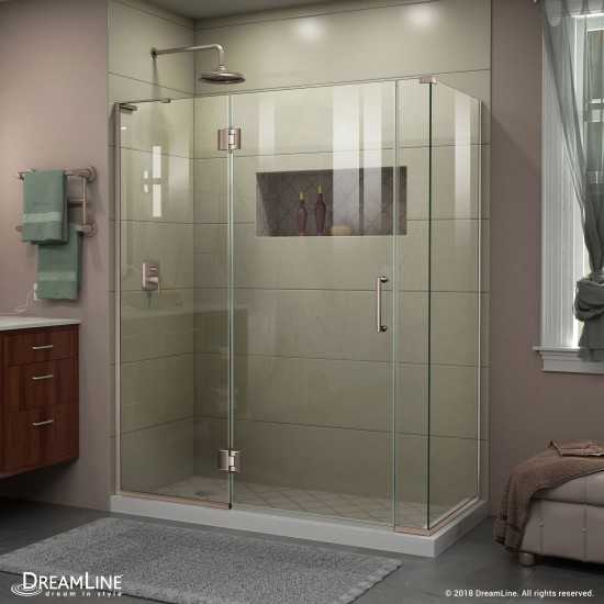 Unidoor-X 57 in. W x 30 3/8 in. D x 72 in. H Frameless Hinged Shower Enclosure in Brushed Nickel