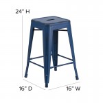 Commercial Grade 24" High Backless Distressed Antique Blue Metal Indoor-Outdoor Counter Height Stool