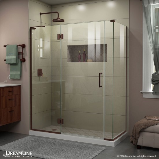 Unidoor-X 57 in. W x 30 3/8 in. D x 72 in. H Frameless Hinged Shower Enclosure in Oil Rubbed Bronze