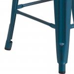 Commercial Grade 24" High Backless Distressed Antique Blue Metal Indoor-Outdoor Counter Height Stool