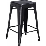 Commercial Grade 24" High Backless Distressed Black Metal Indoor-Outdoor Counter Height Stool