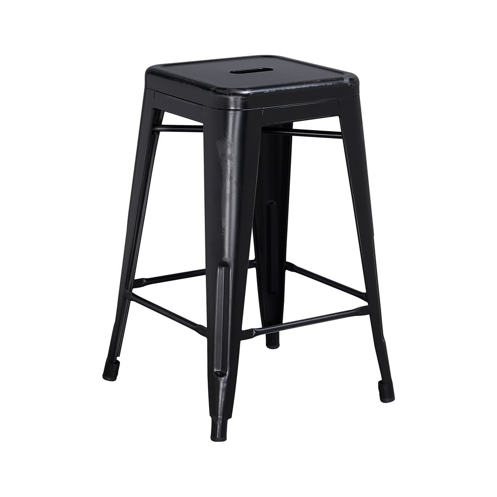 Commercial Grade 24" High Backless Distressed Black Metal Indoor-Outdoor Counter Height Stool