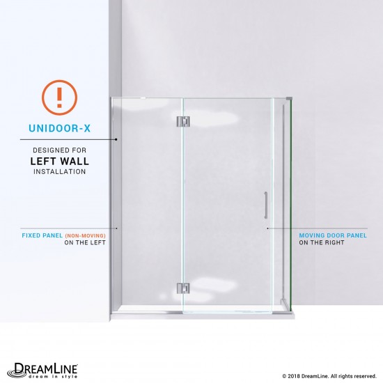 Unidoor-X 57 in. W x 34 3/8 in. D x 72 in. H Frameless Hinged Shower Enclosure in Brushed Nickel