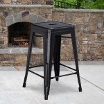 Commercial Grade 24" High Backless Distressed Black Metal Indoor-Outdoor Counter Height Stool