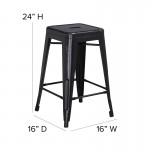 Commercial Grade 24" High Backless Distressed Black Metal Indoor-Outdoor Counter Height Stool