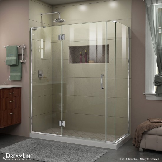 Unidoor-X 57 1/2 in. W x 30 3/8 in. D x 72 in. H Frameless Hinged Shower Enclosure in Chrome