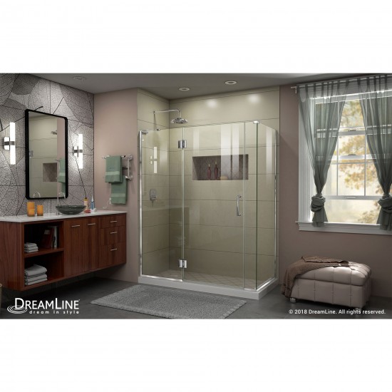 Unidoor-X 57 1/2 in. W x 30 3/8 in. D x 72 in. H Frameless Hinged Shower Enclosure in Chrome