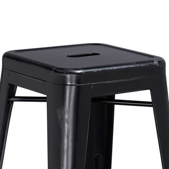 Commercial Grade 24" High Backless Distressed Black Metal Indoor-Outdoor Counter Height Stool