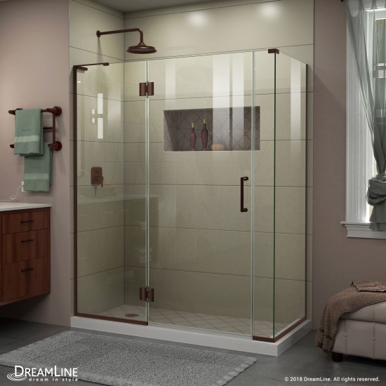 Unidoor-X 57 1/2 in. W x 30 3/8 in. D x 72 in. H Frameless Hinged Shower Enclosure in Oil Rubbed Bronze