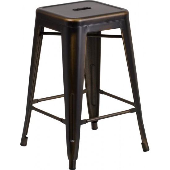 Commercial Grade 24" High Backless Distressed Copper Metal Indoor-Outdoor Counter Height Stool