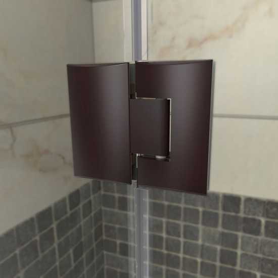 Unidoor-X 57 1/2 in. W x 30 3/8 in. D x 72 in. H Frameless Hinged Shower Enclosure in Oil Rubbed Bronze