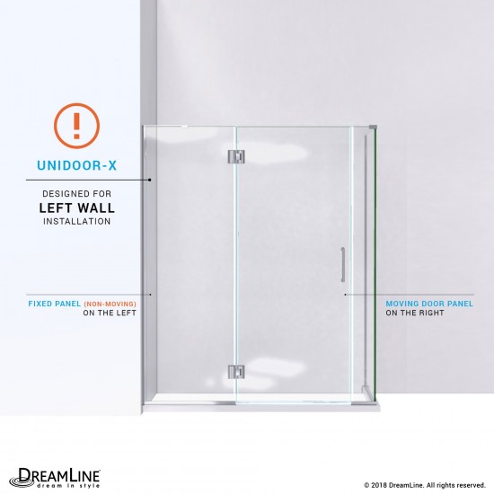 Unidoor-X 57 1/2 in. W x 34 3/8 in. D x 72 in. H Frameless Hinged Shower Enclosure in Brushed Nickel