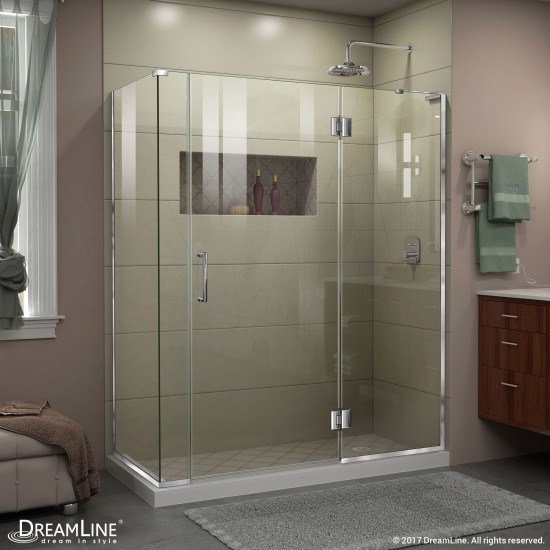 Unidoor-X 57 1/2 in. W x 34 3/8 in. D x 72 in. H Frameless Hinged Shower Enclosure in Chrome