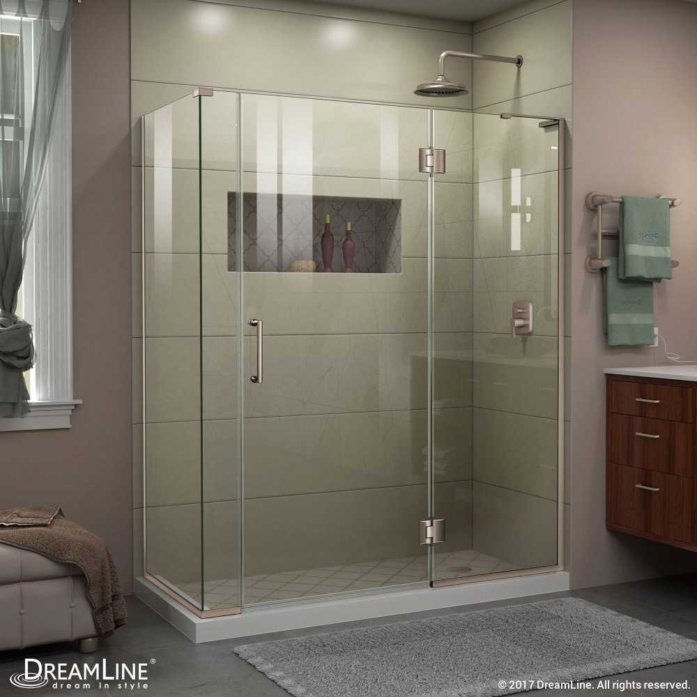 Unidoor-X 57 1/2 in. W x 34 3/8 in. D x 72 in. H Frameless Hinged Shower Enclosure in Brushed Nickel