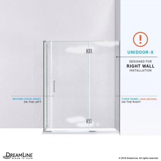 Unidoor-X 57 1/2 in. W x 34 3/8 in. D x 72 in. H Frameless Hinged Shower Enclosure in Brushed Nickel