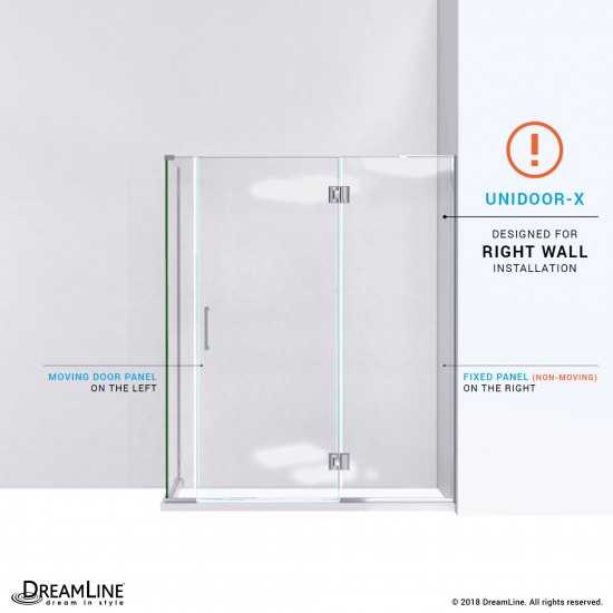Unidoor-X 58 in. W x 34 3/8 in. D x 72 in. H Frameless Hinged Shower Enclosure in Chrome